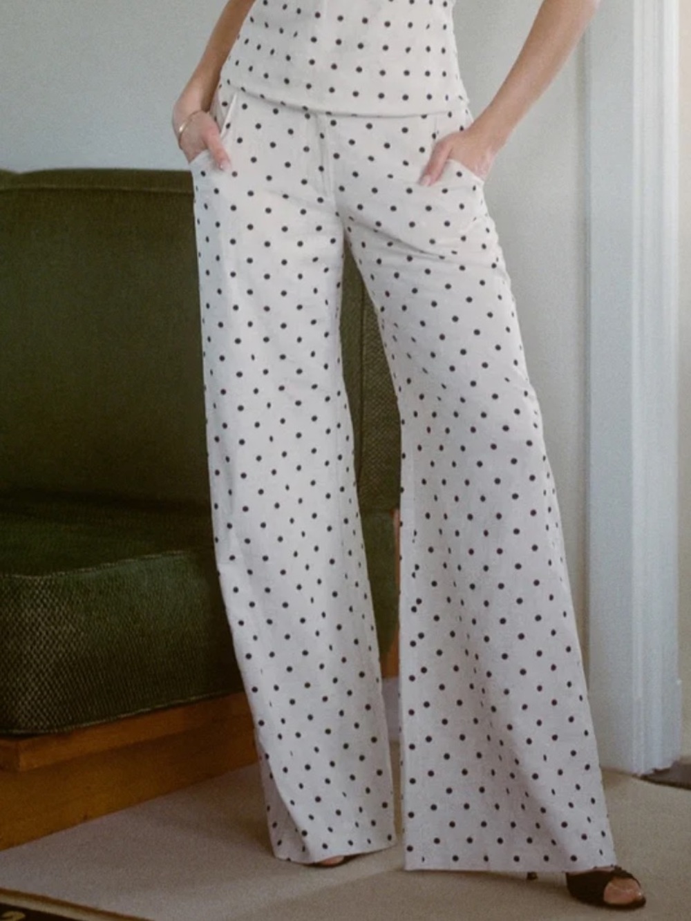 Amanda Uprichard Cream Wide-Leg Polka Dot Jumpsuit